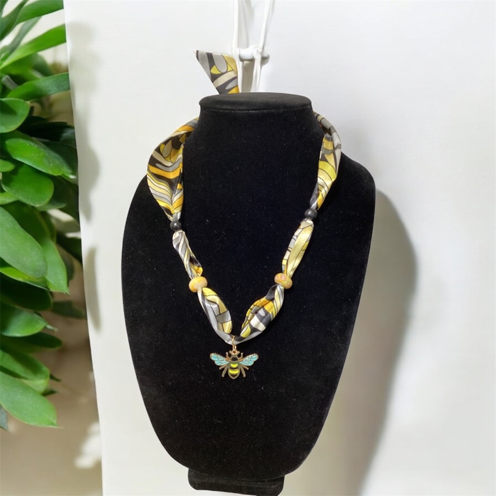 (#68) Handmade Yellow and Silver Statement Necklace